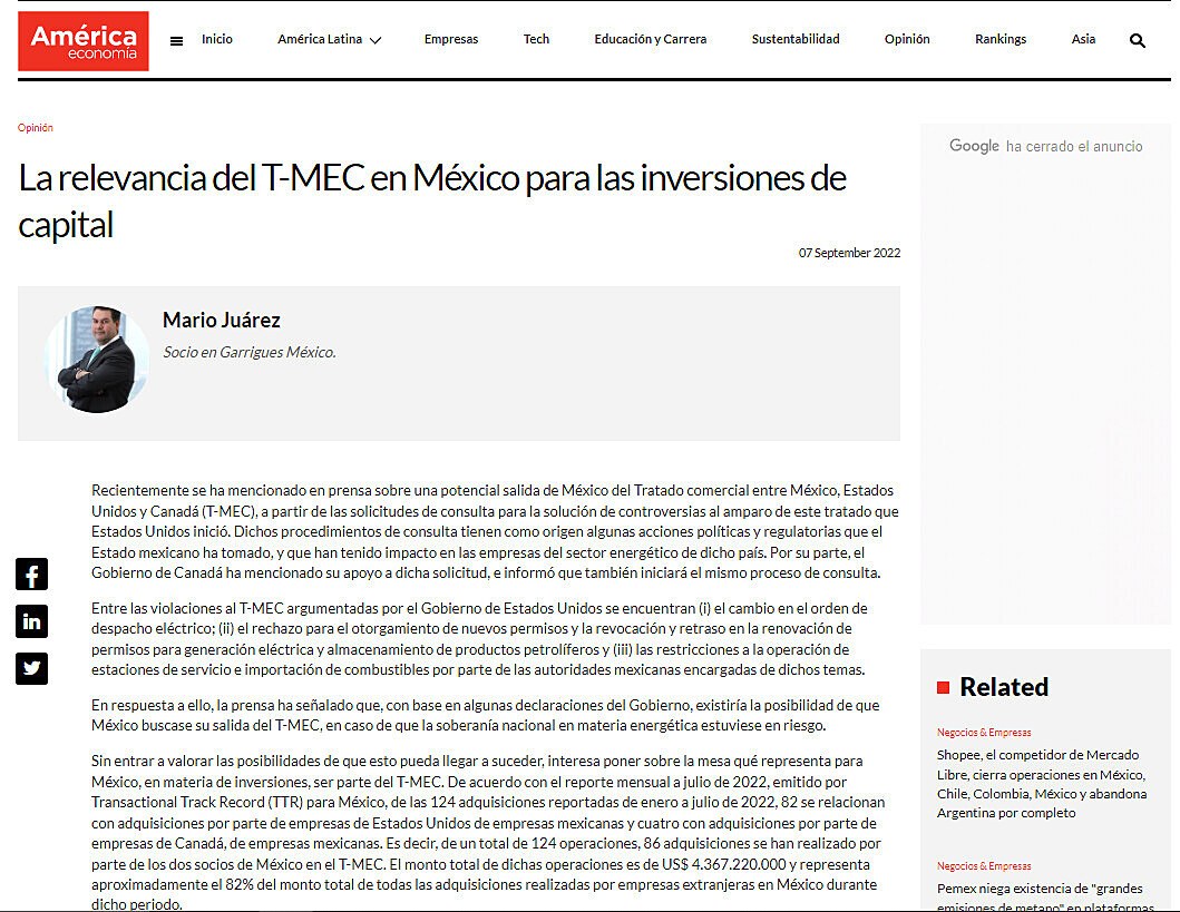 La relevancia del T-MEC en Mxico para las inversiones de capital